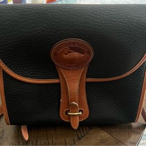 Vintage Dooney & Bourke Black & Tan All Weather Leather, Crossbody Saddle Bag